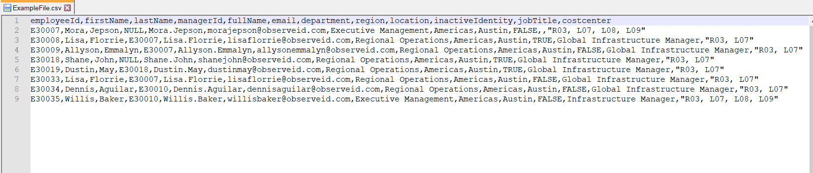 Example of a CSV file