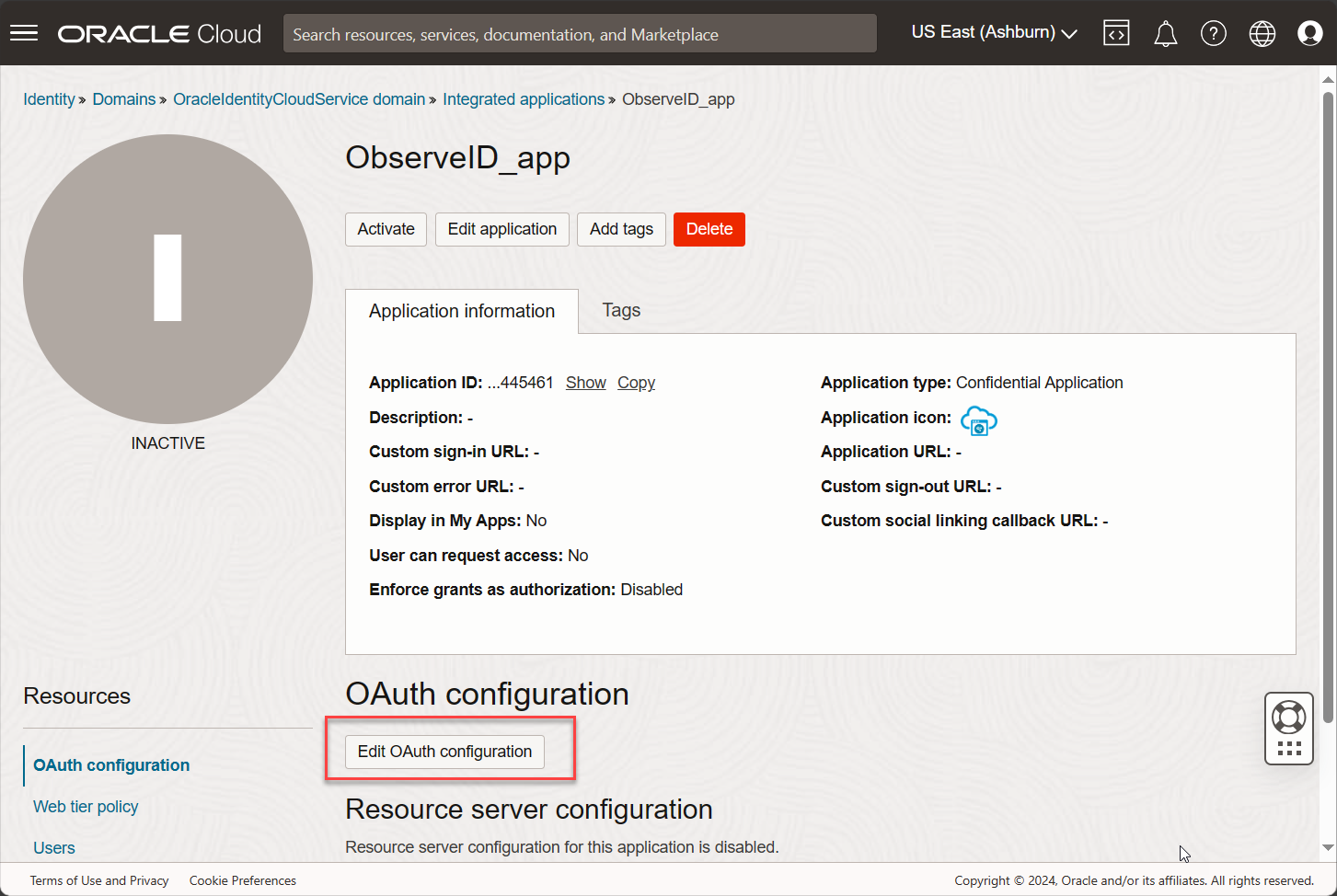 Edit OAuth configuration Edit OAuth configuration