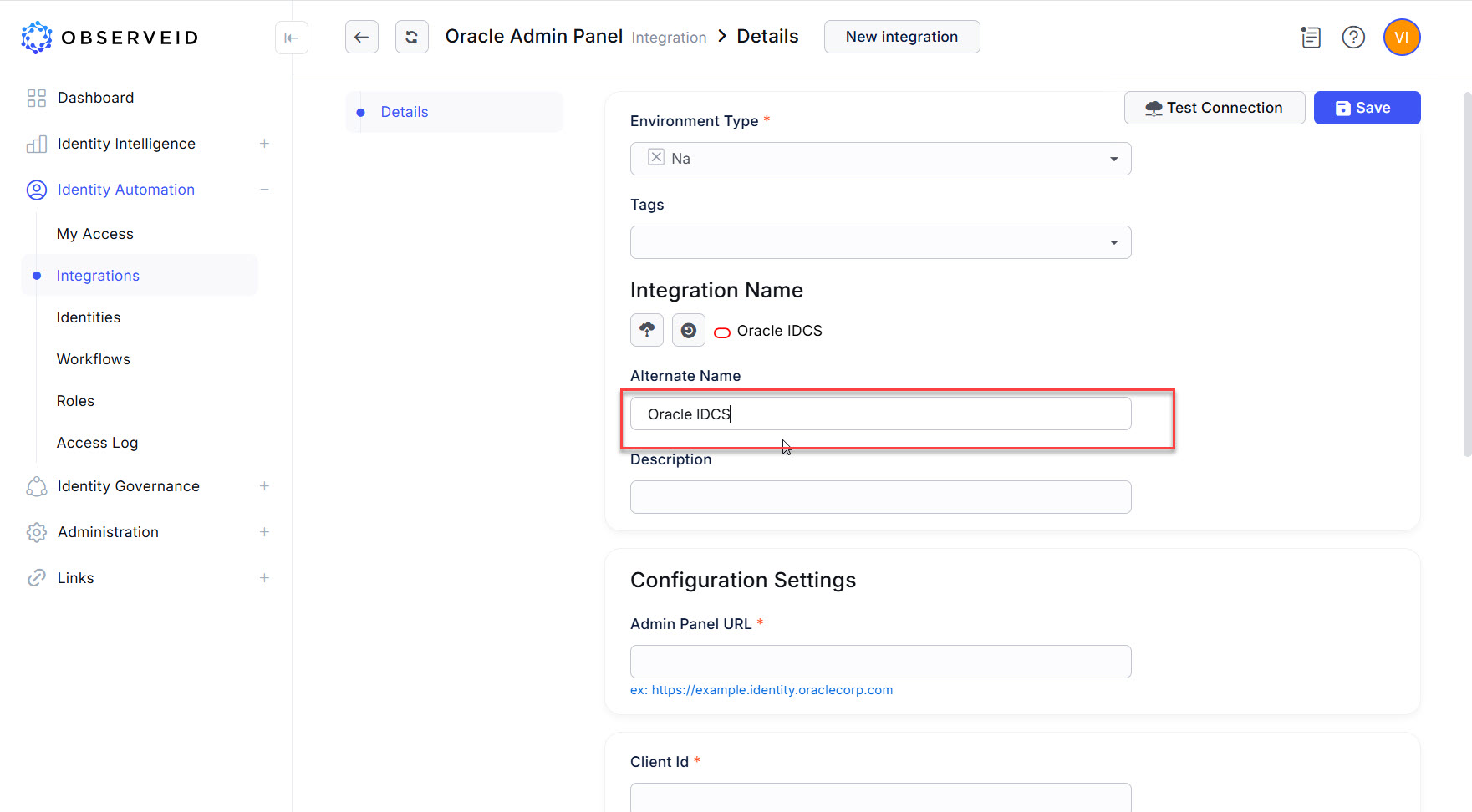 Name for the new Oracle IDCS integration Name for the new Oracle IDCS integration