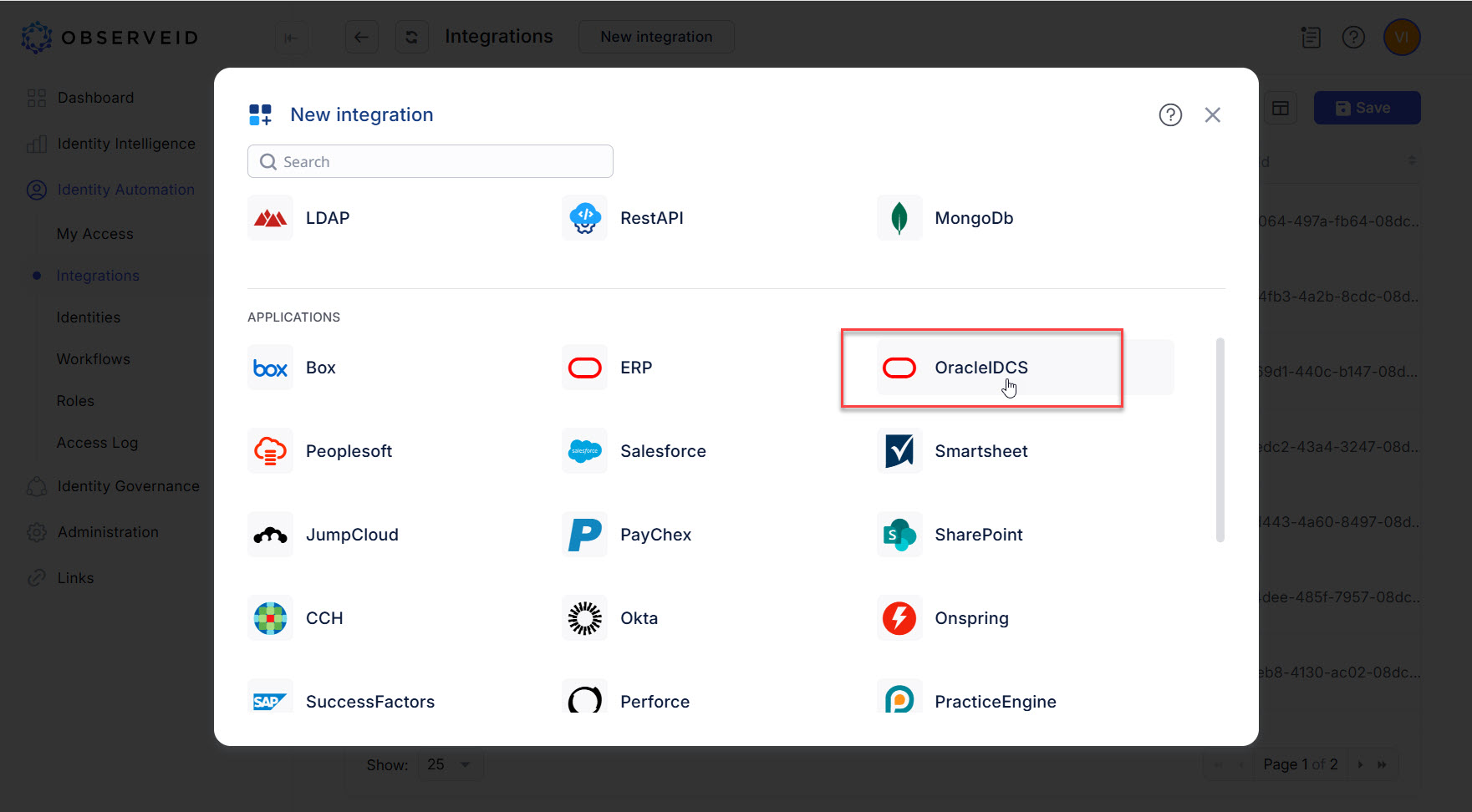 New Integration popup New Integration popup