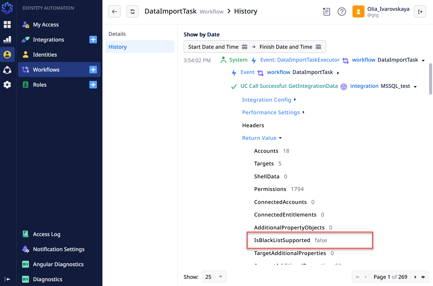 History of the Data Import for the MS SQL integration
