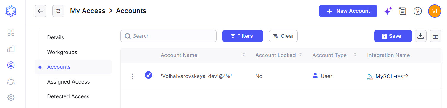 MySQL account example created via ObserveID