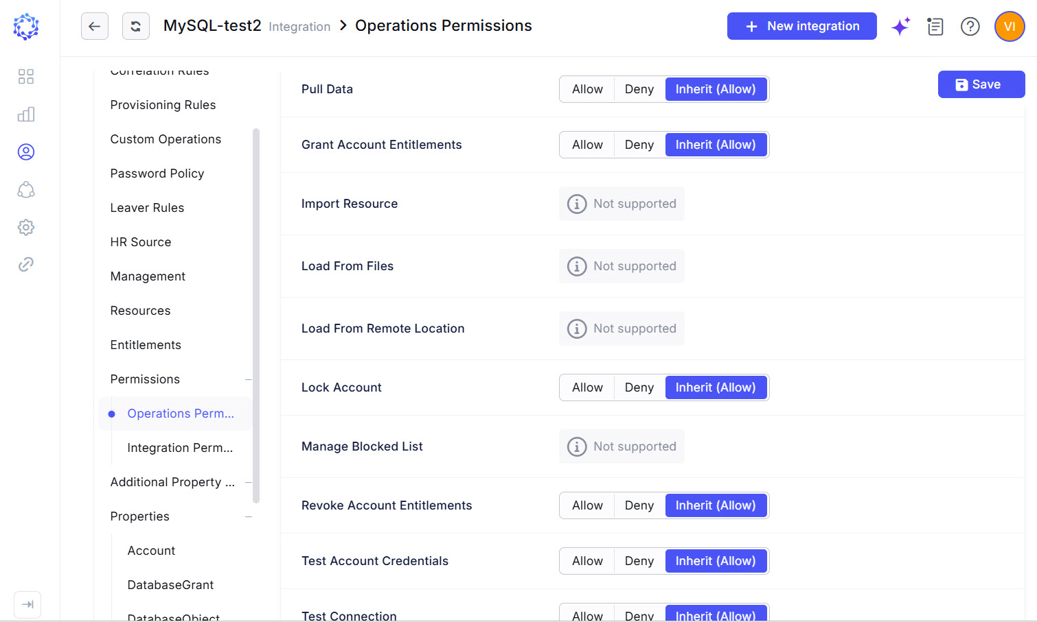 MySQL integration operations