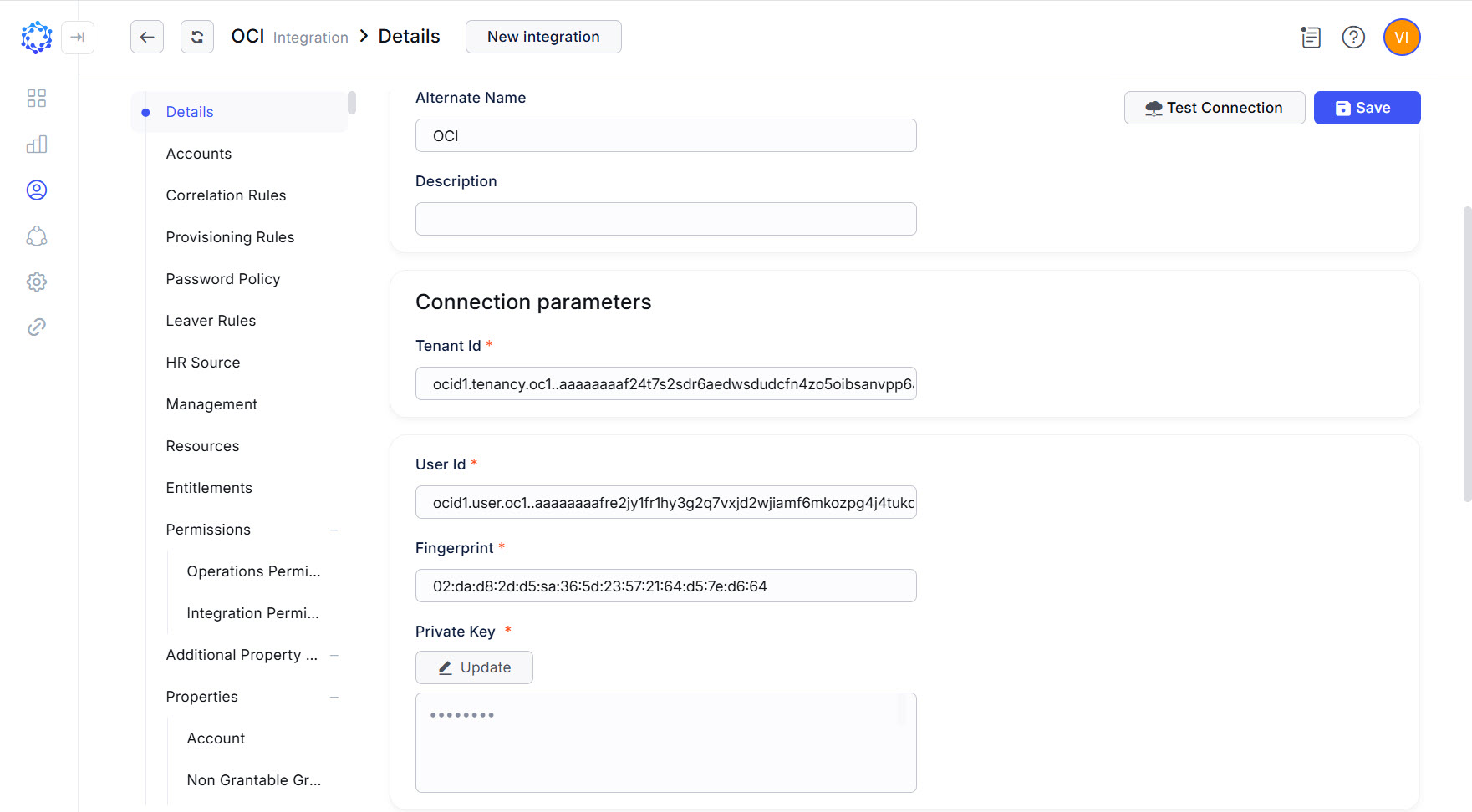 Oracle OCI integration config