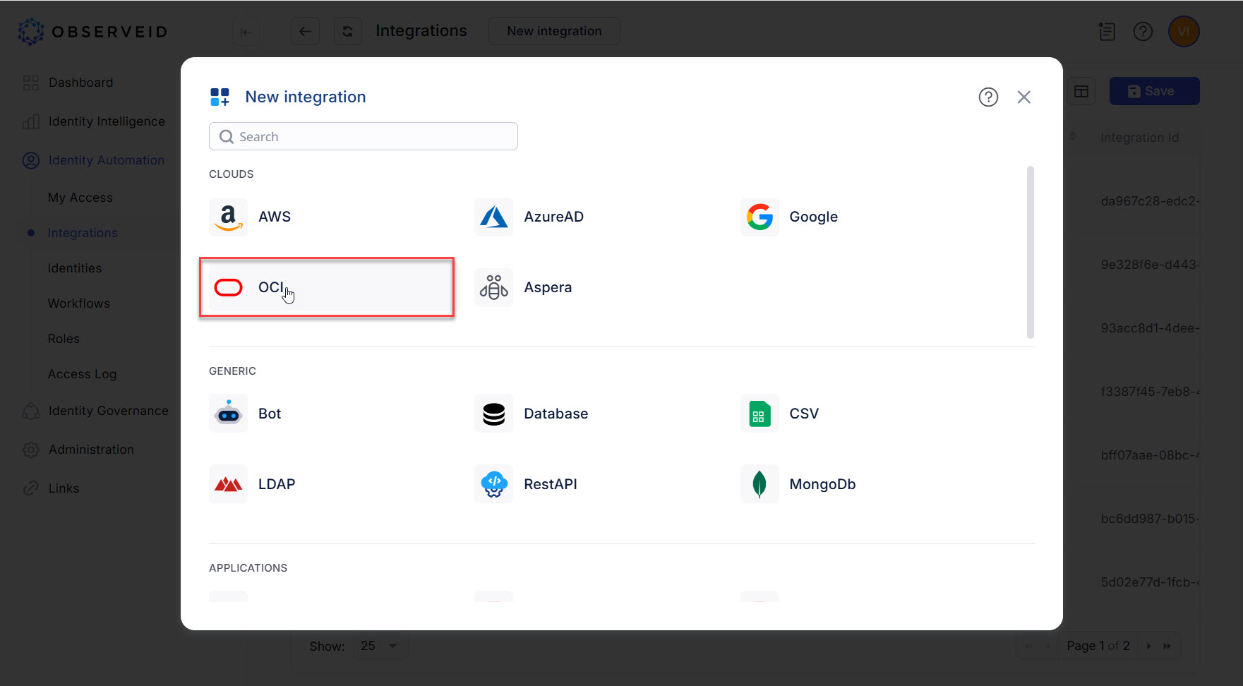 OCI integration type
