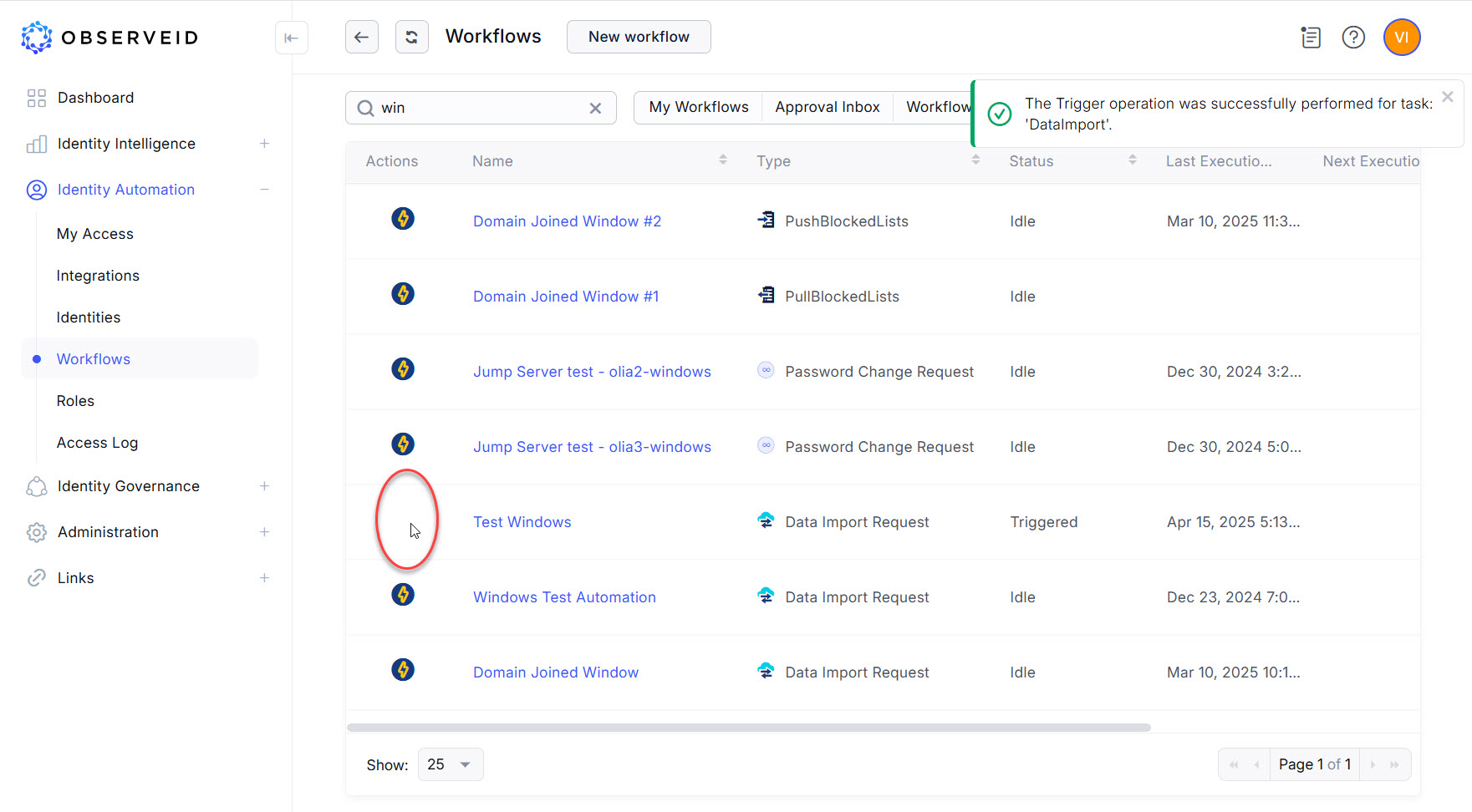 Triggering Data Import for Windows