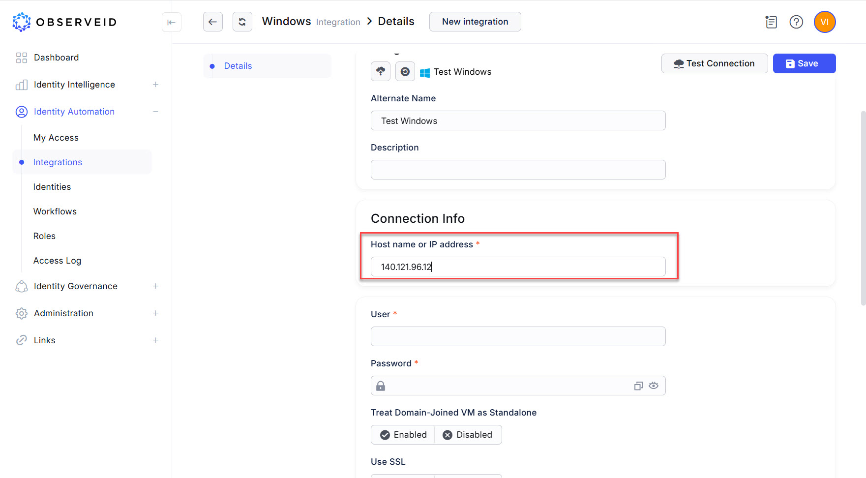 Entering the host name