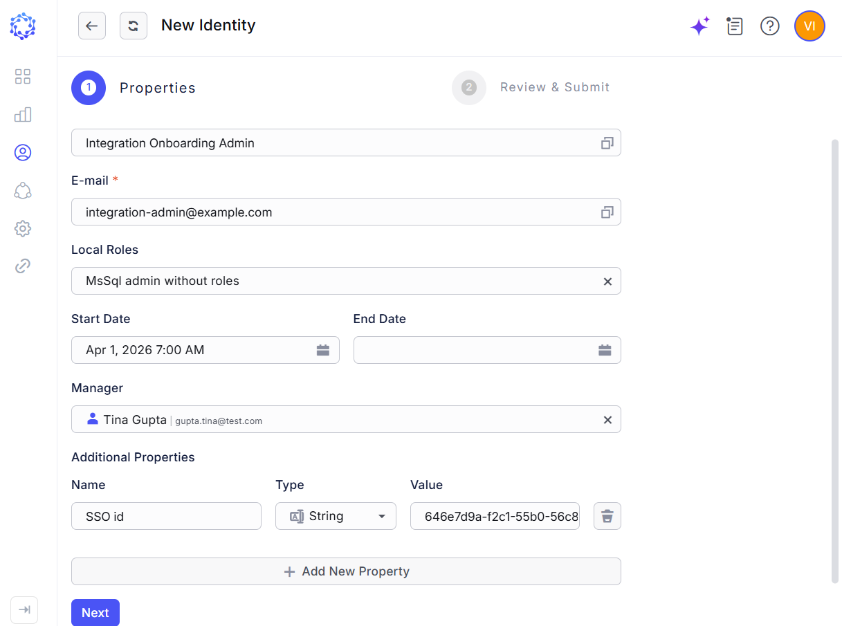 New Identity option in Administration