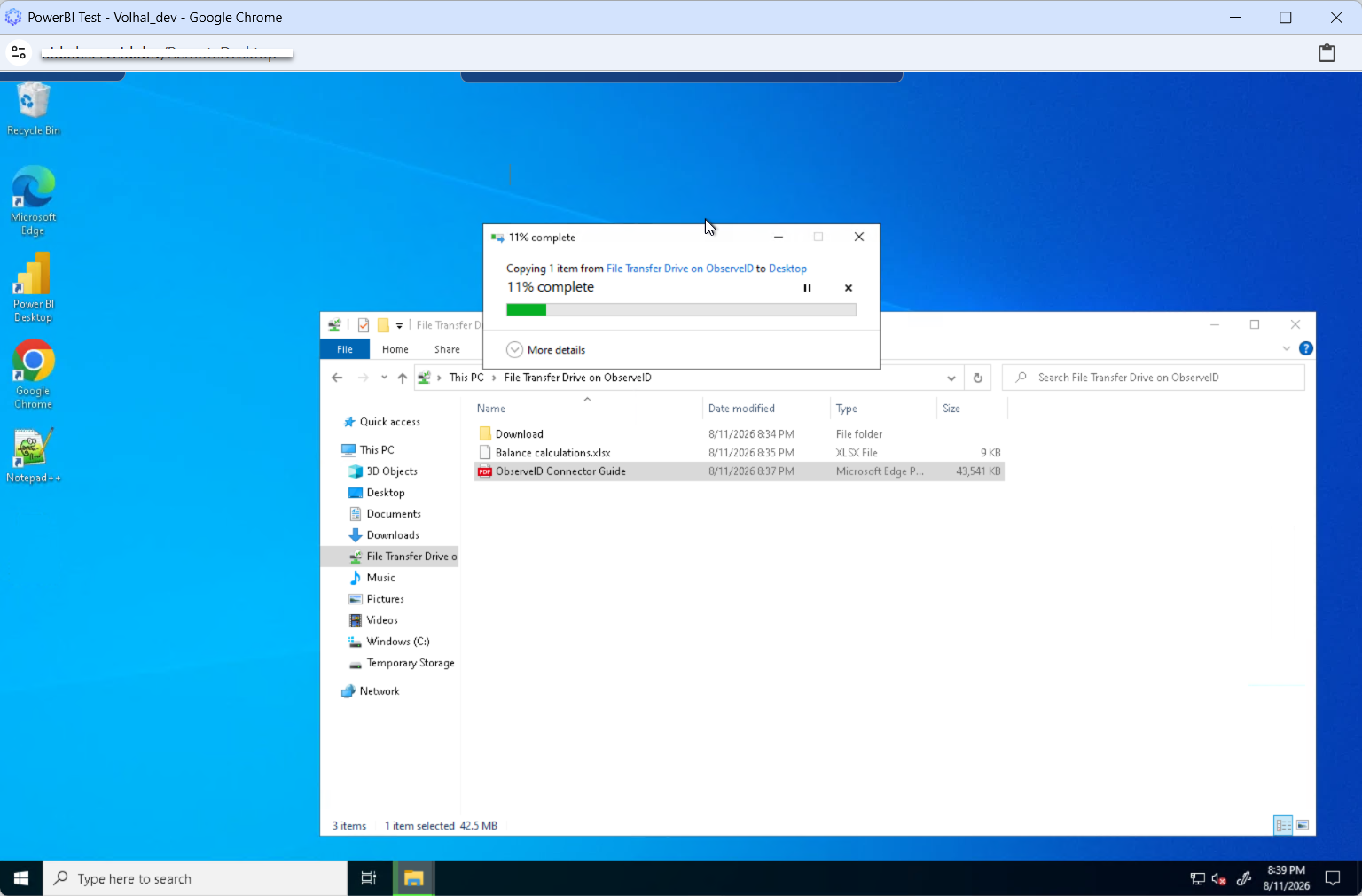 Copying a file from a virtual drive to a remote Windows host