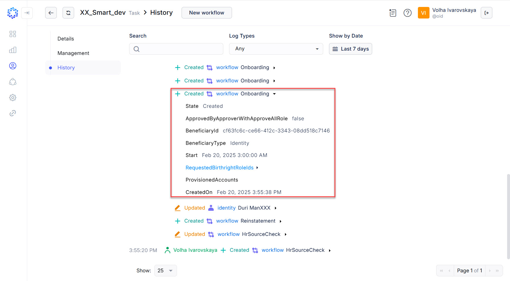 HR Source Check created Onboarding workflow