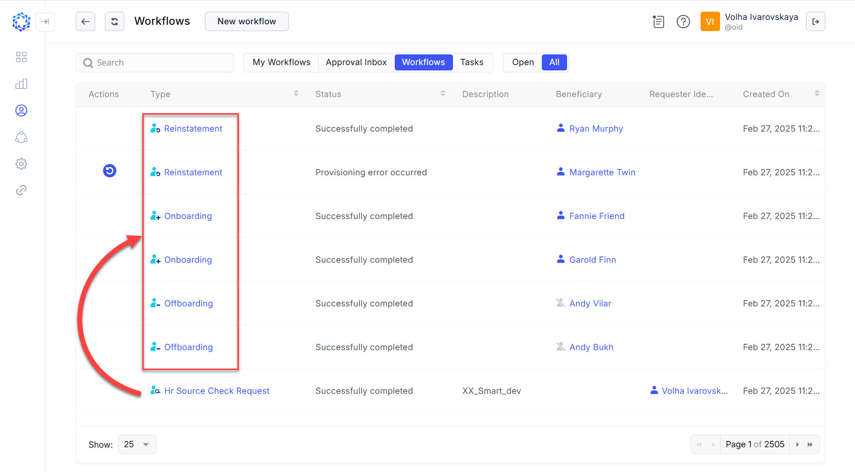 Workflows created by the HR Source Check task