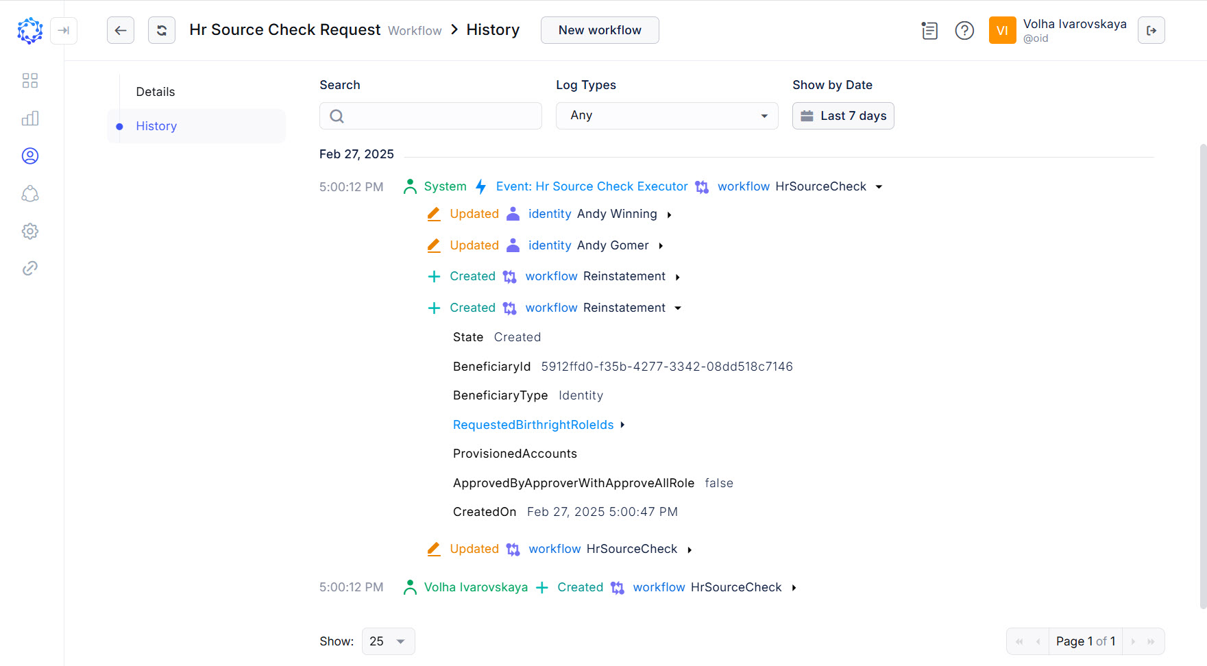 HR Source Check launches two Reinstatement workflows