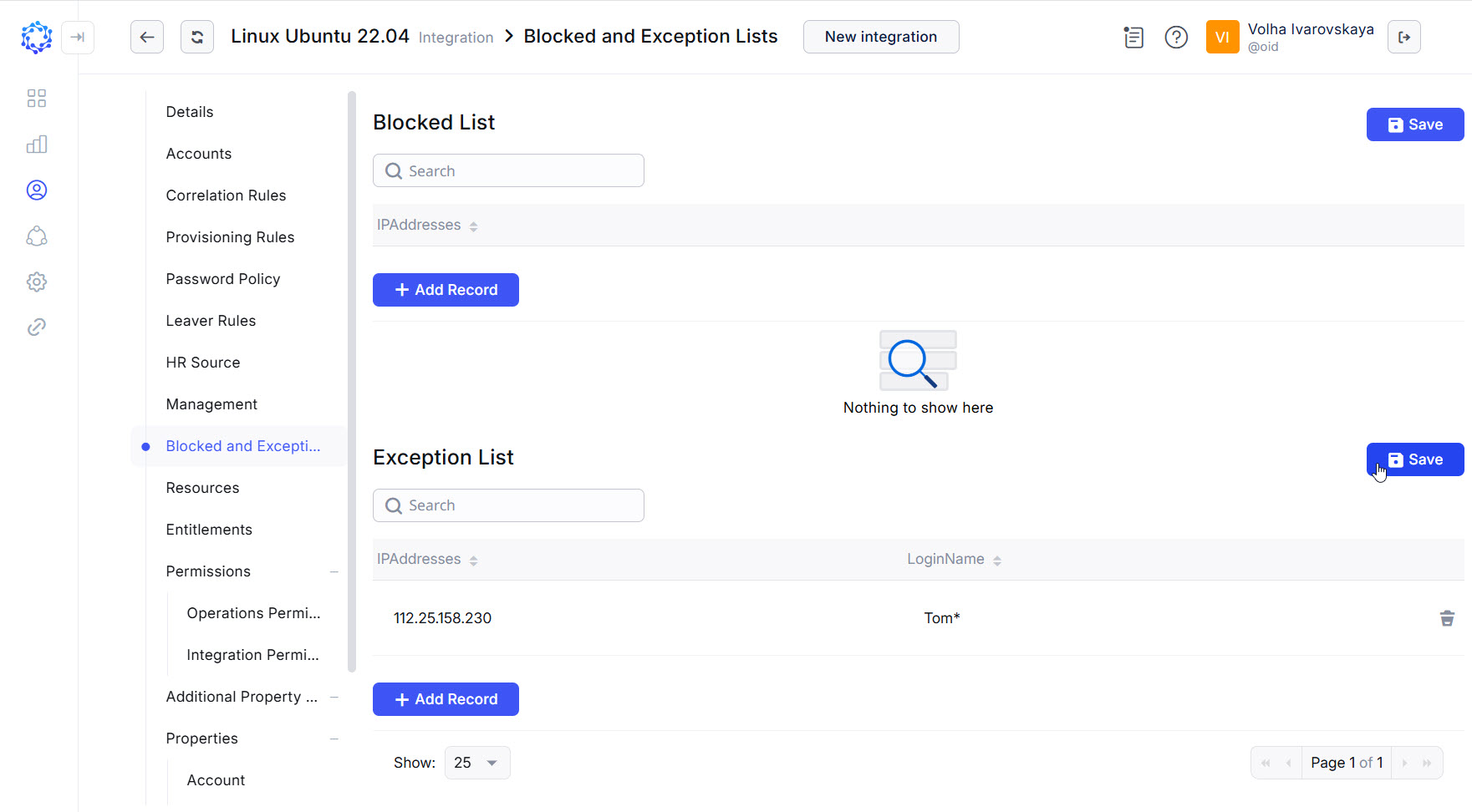 Exception List policy