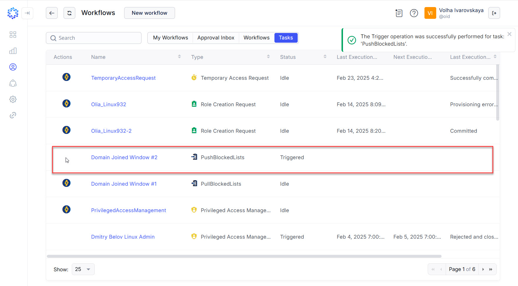 Blocked List policy pushed to the target