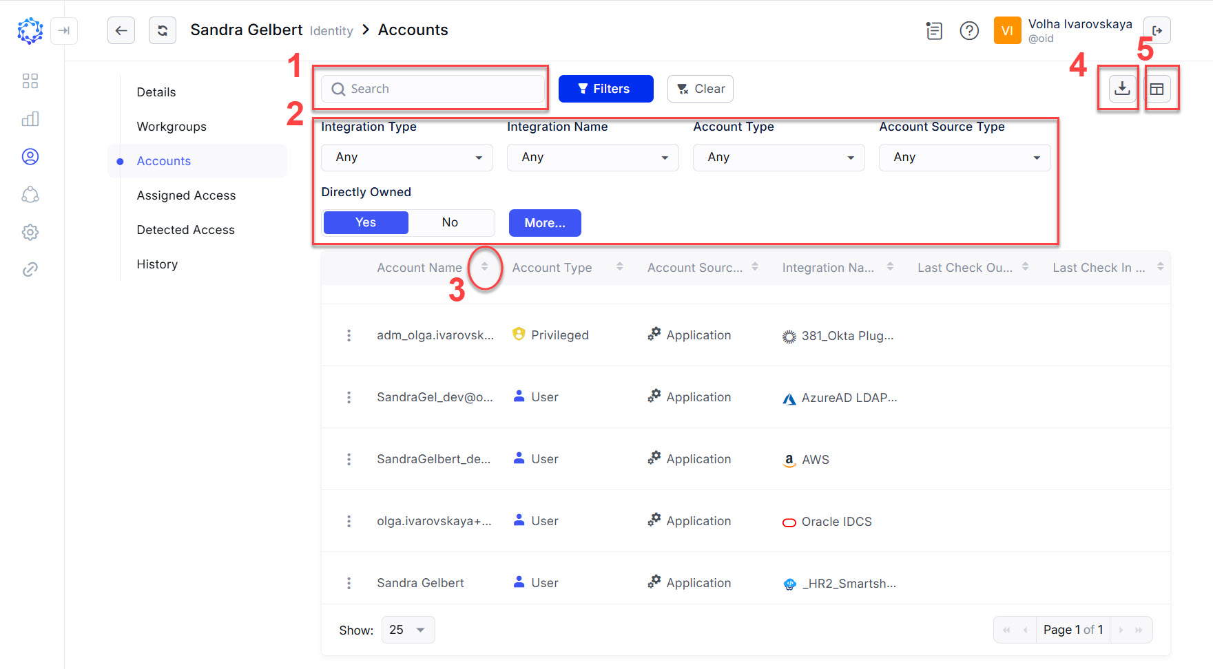 Capabilities to manage accounts in the Accounts grid