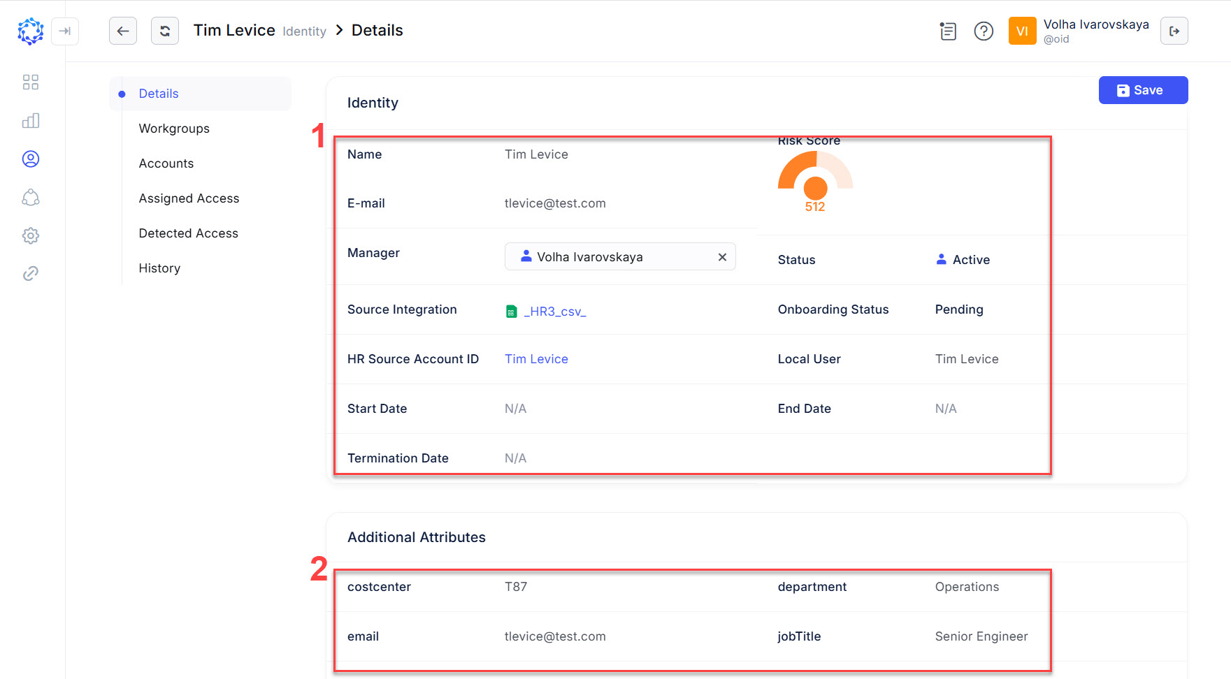 Details of an Identity