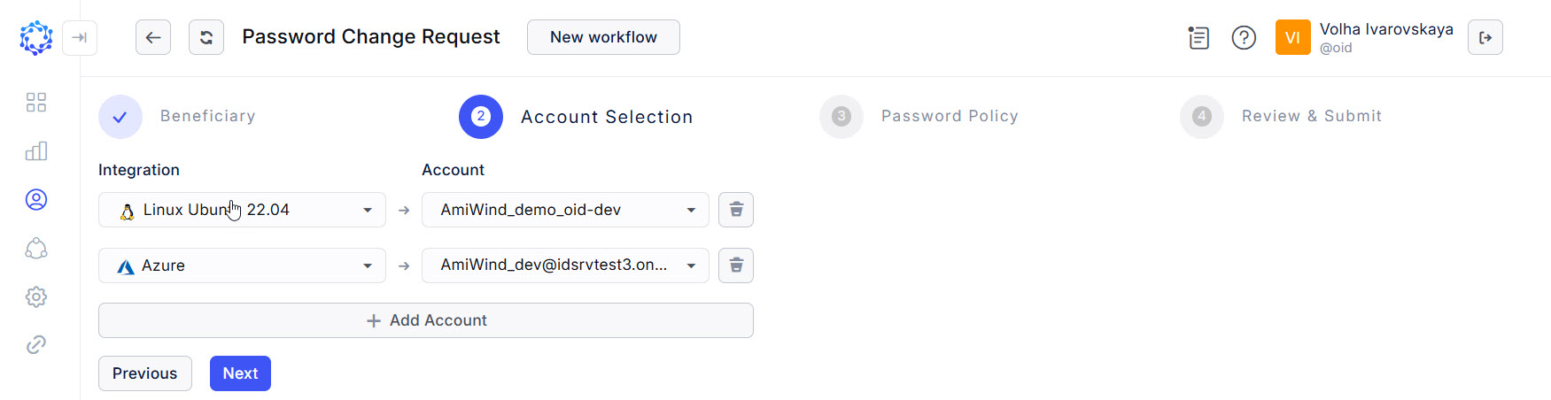 Selection of accounts