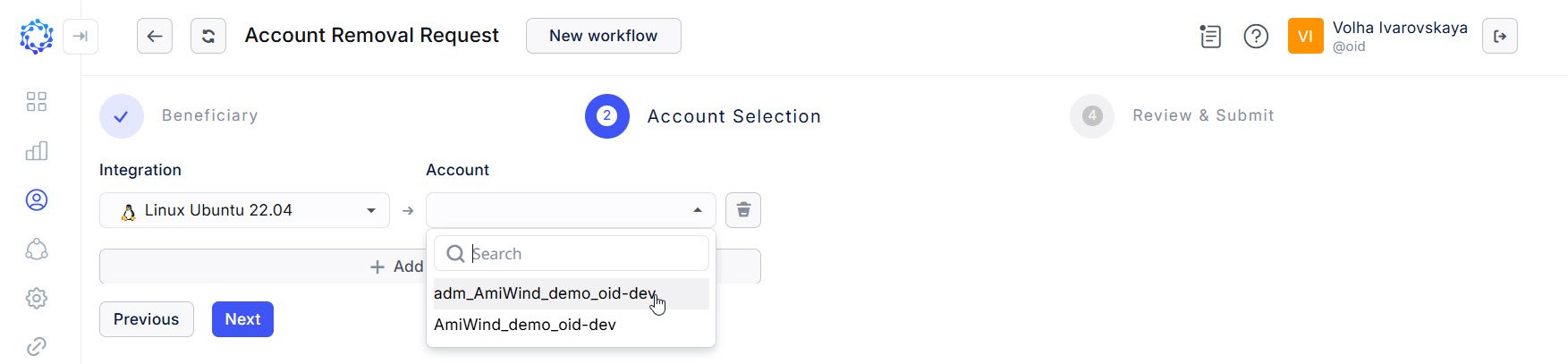 Selection of accounts