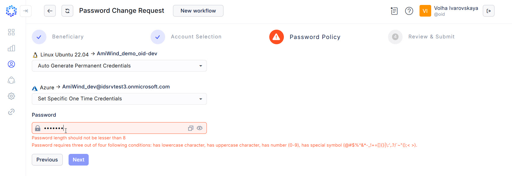Setting up a new password for selected accounts