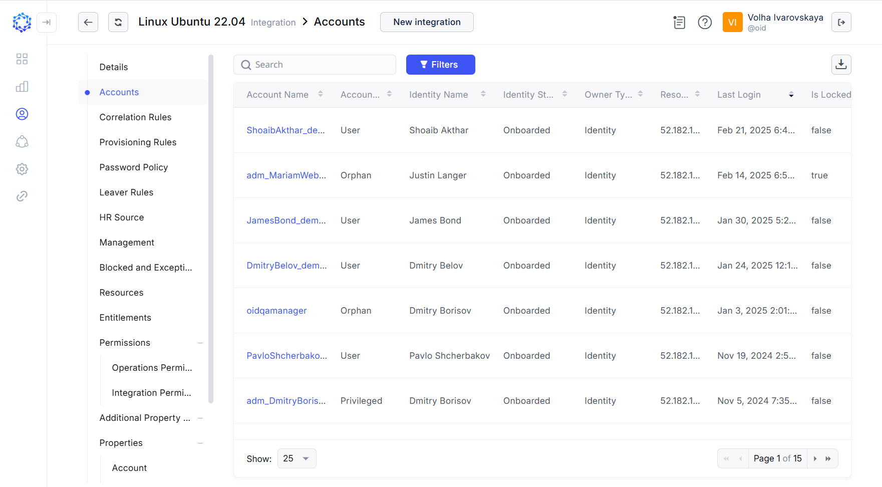 Accounts in the integration