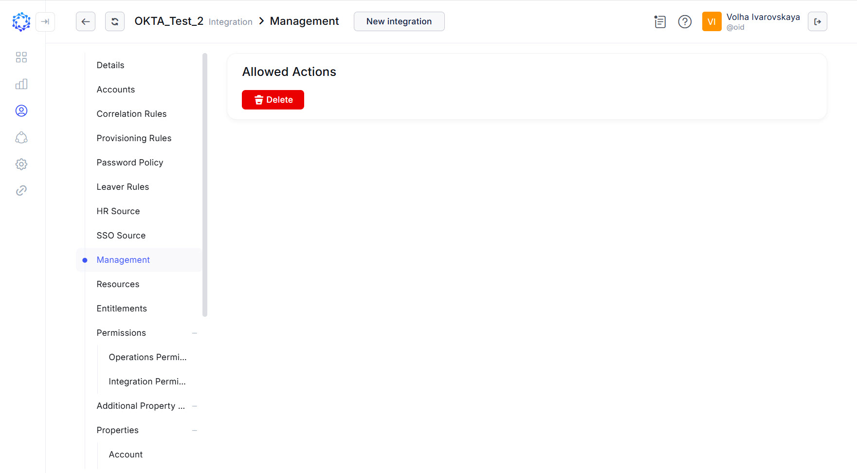 Management of an integration