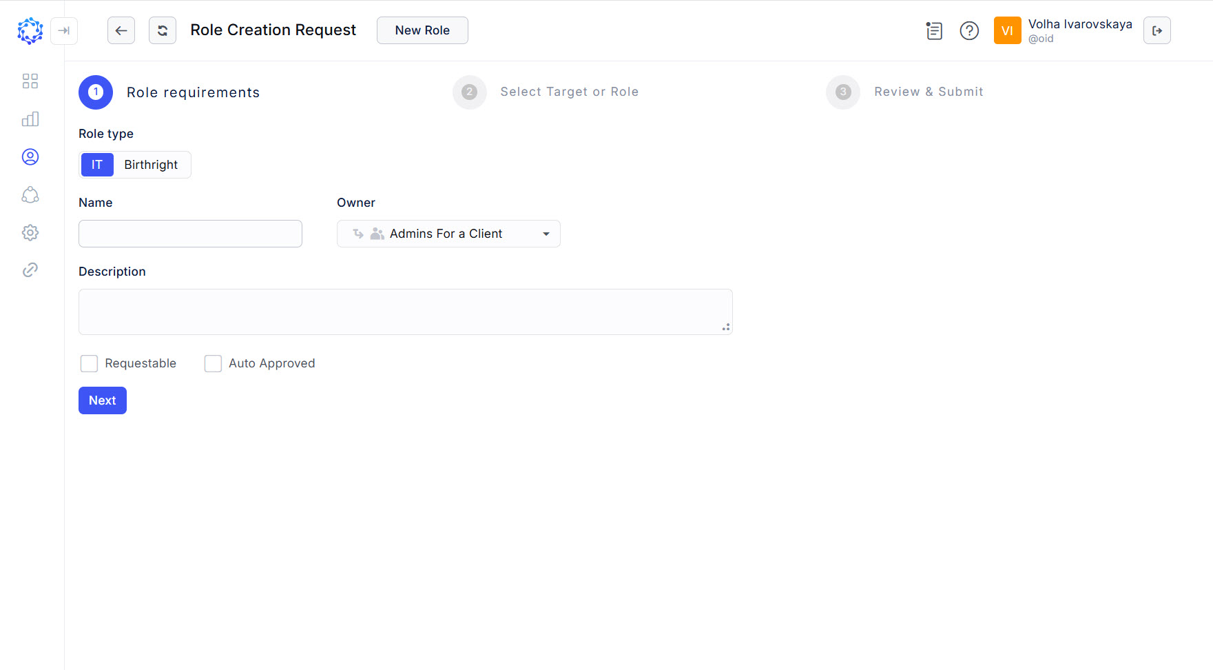Create role - Role Creation - first step