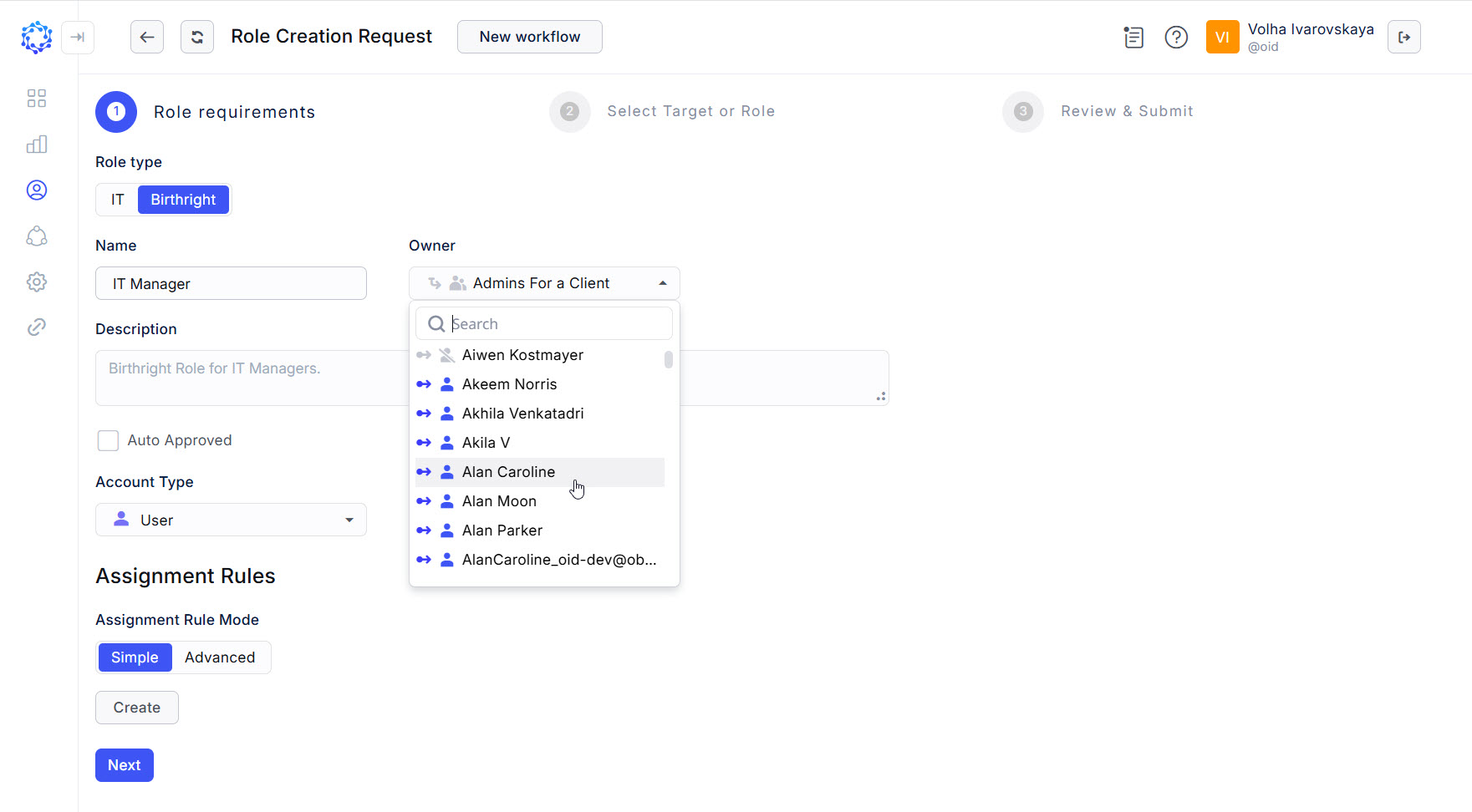 Create role - Role Creation