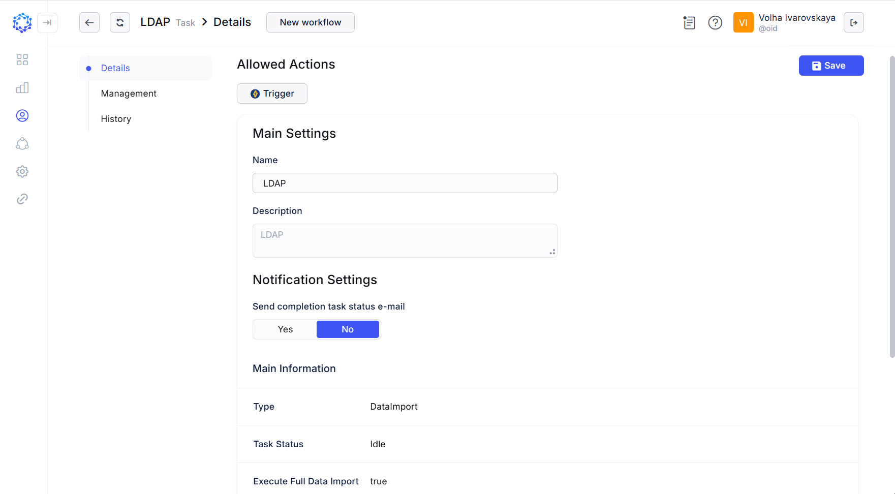 Data Import task for the LDAP integration