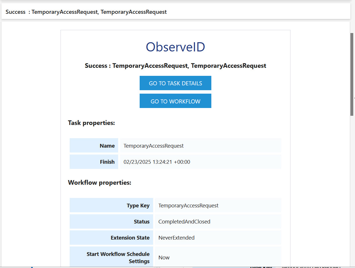 Example of the task completion notification